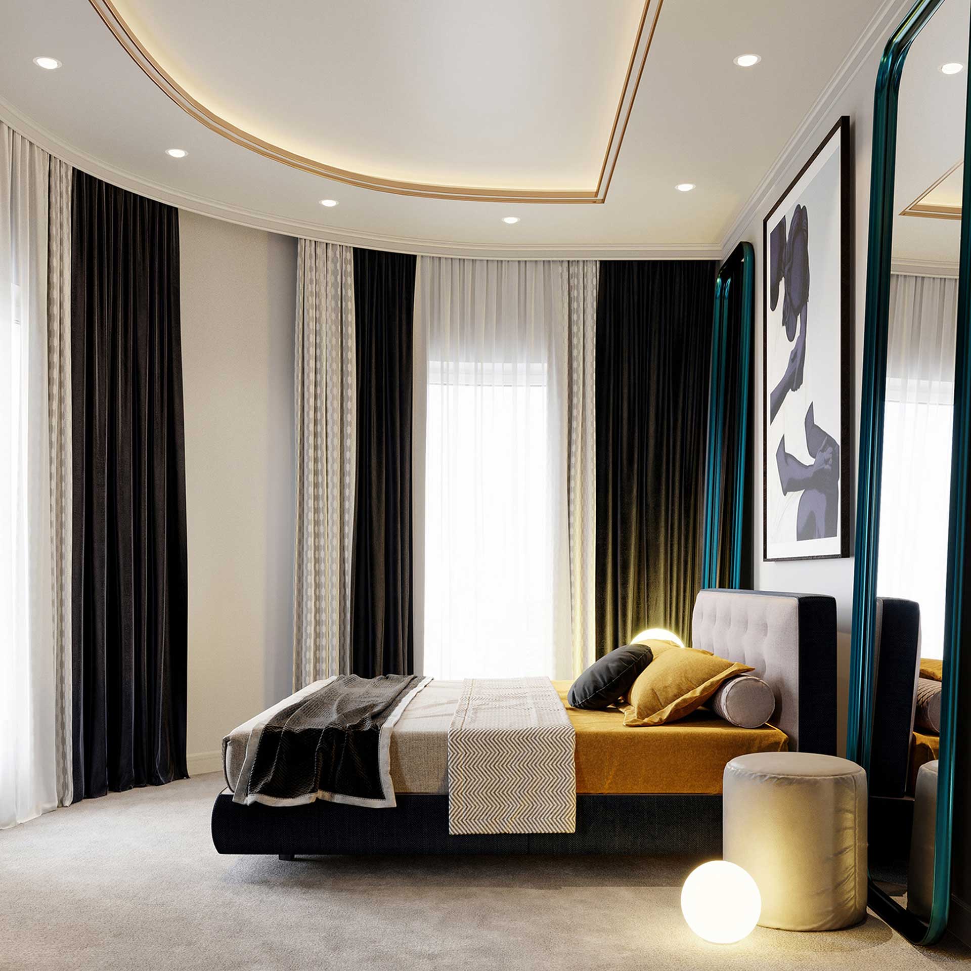 Coordinated hotel upholstery and curtains creating a seamless design